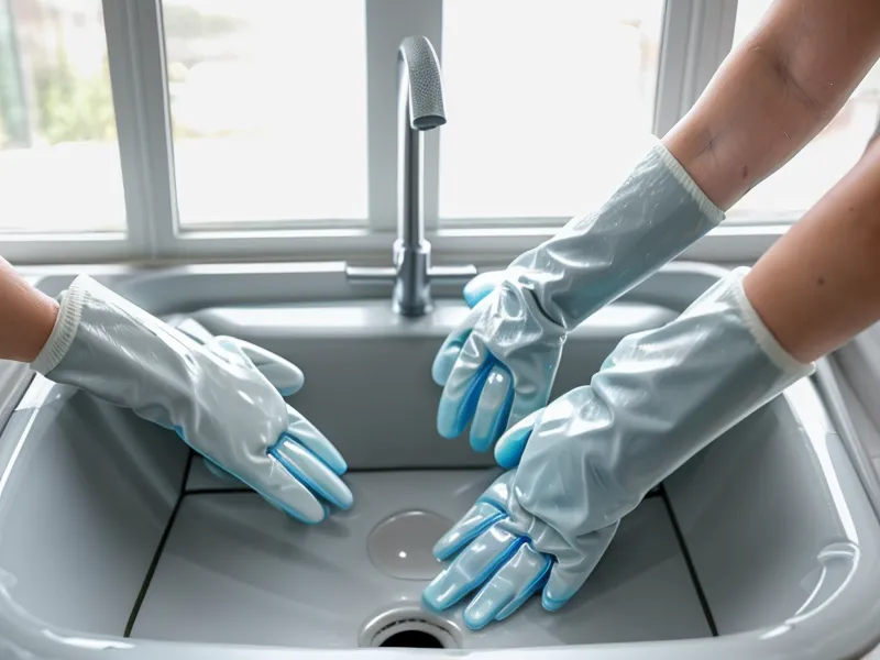 Mains nettoyant un siphon d'évier en plastique avec du vinaigre blanc